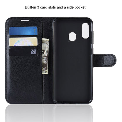Litchi Texture Wallet Stand Leather Protective Phone Casing for Samsung Galaxy A20e