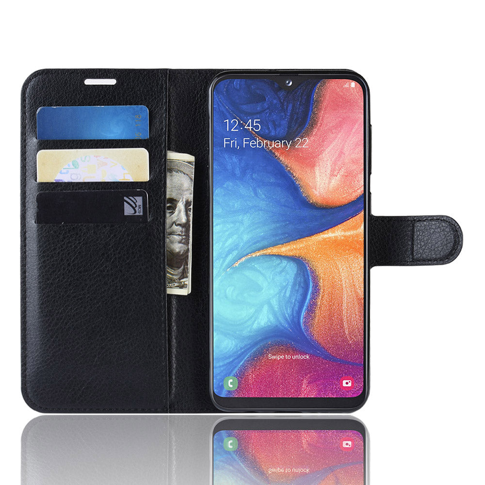 Litchi Texture Wallet Stand Leather Protective Phone Casing for Samsung Galaxy A20e