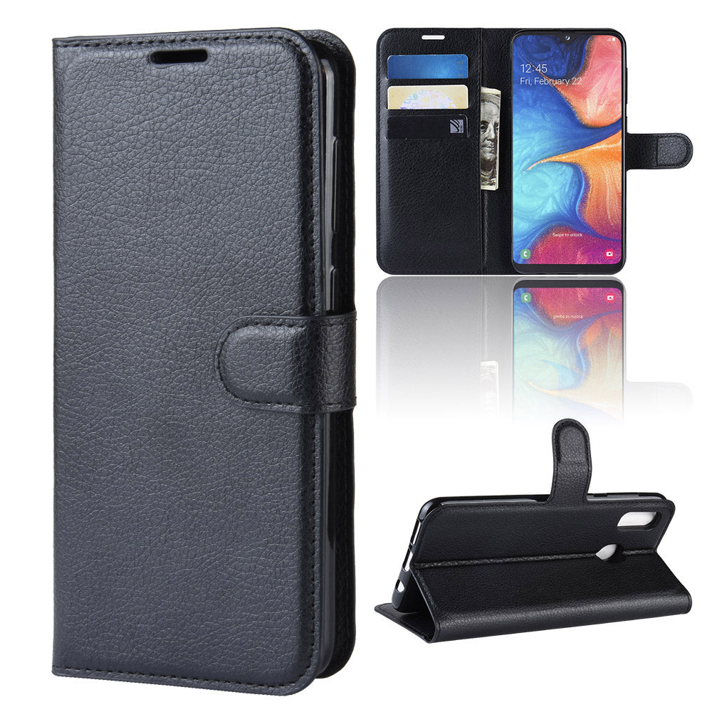 Litchi Texture Wallet Stand Leather Protective Phone Casing for Samsung Galaxy A20e