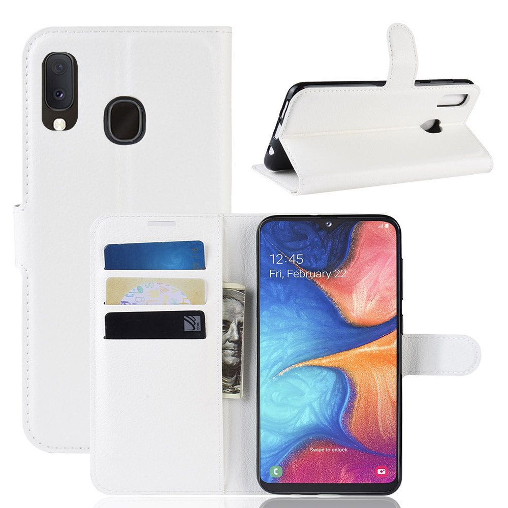 Litchi Texture Wallet Stand Leather Protective Phone Casing for Samsung Galaxy A20e