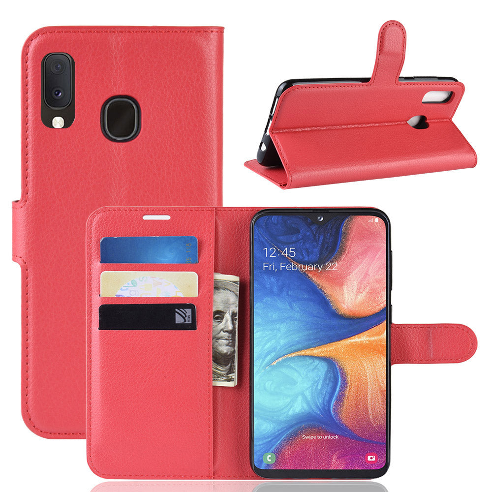 Litchi Texture Wallet Stand Leather Protective Phone Casing for Samsung Galaxy A20e