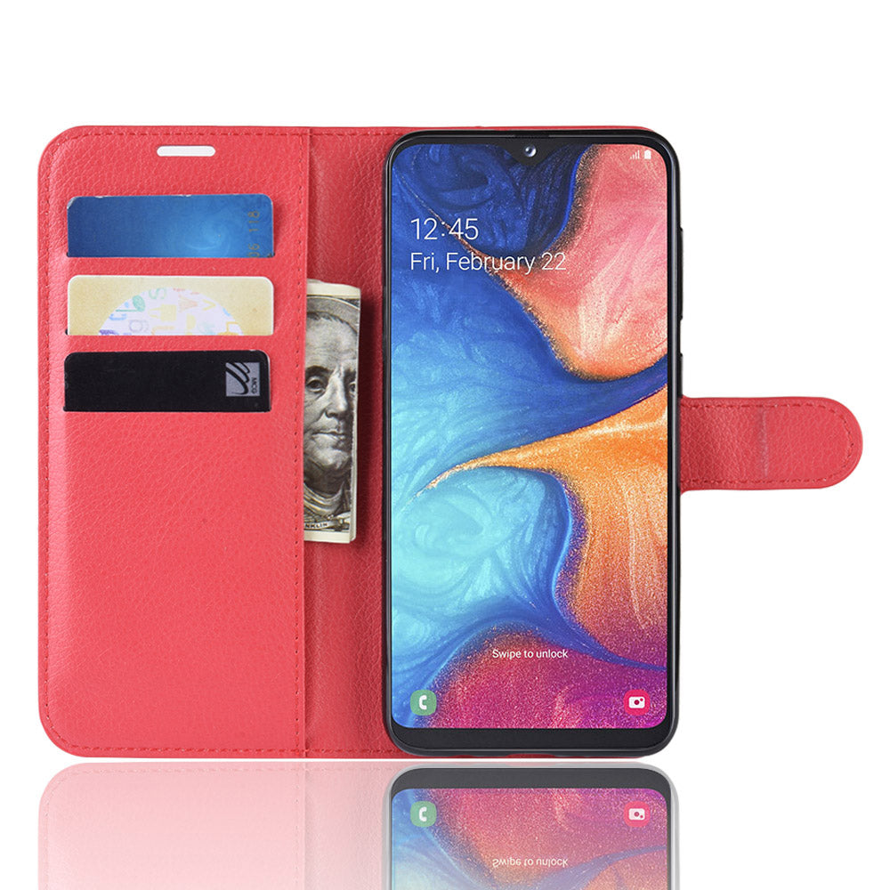 Litchi Texture Wallet Stand Leather Protective Phone Casing for Samsung Galaxy A20e