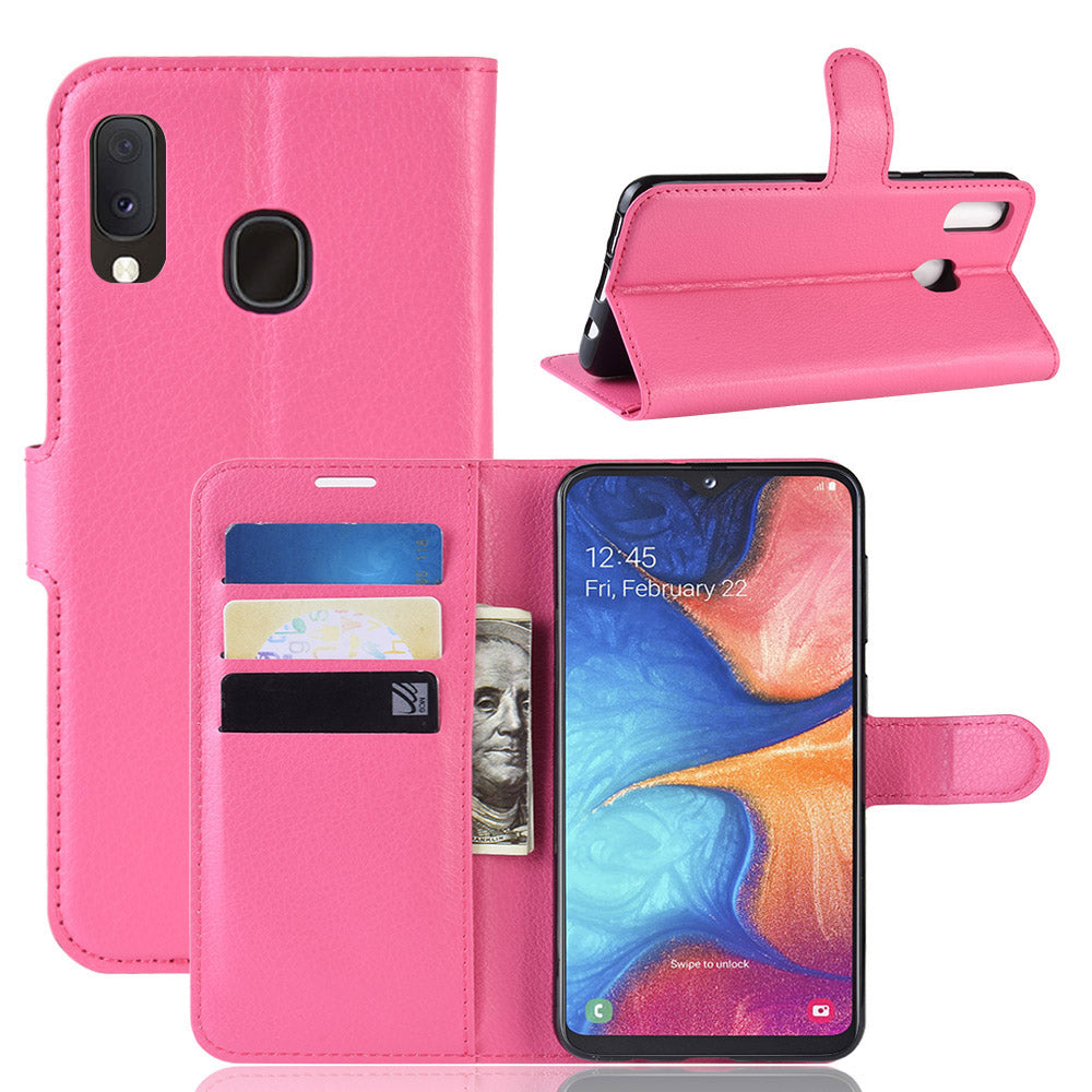 Litchi Texture Wallet Stand Leather Protective Phone Casing for Samsung Galaxy A20e