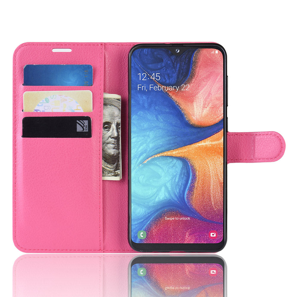 Litchi Texture Wallet Stand Leather Protective Phone Casing for Samsung Galaxy A20e