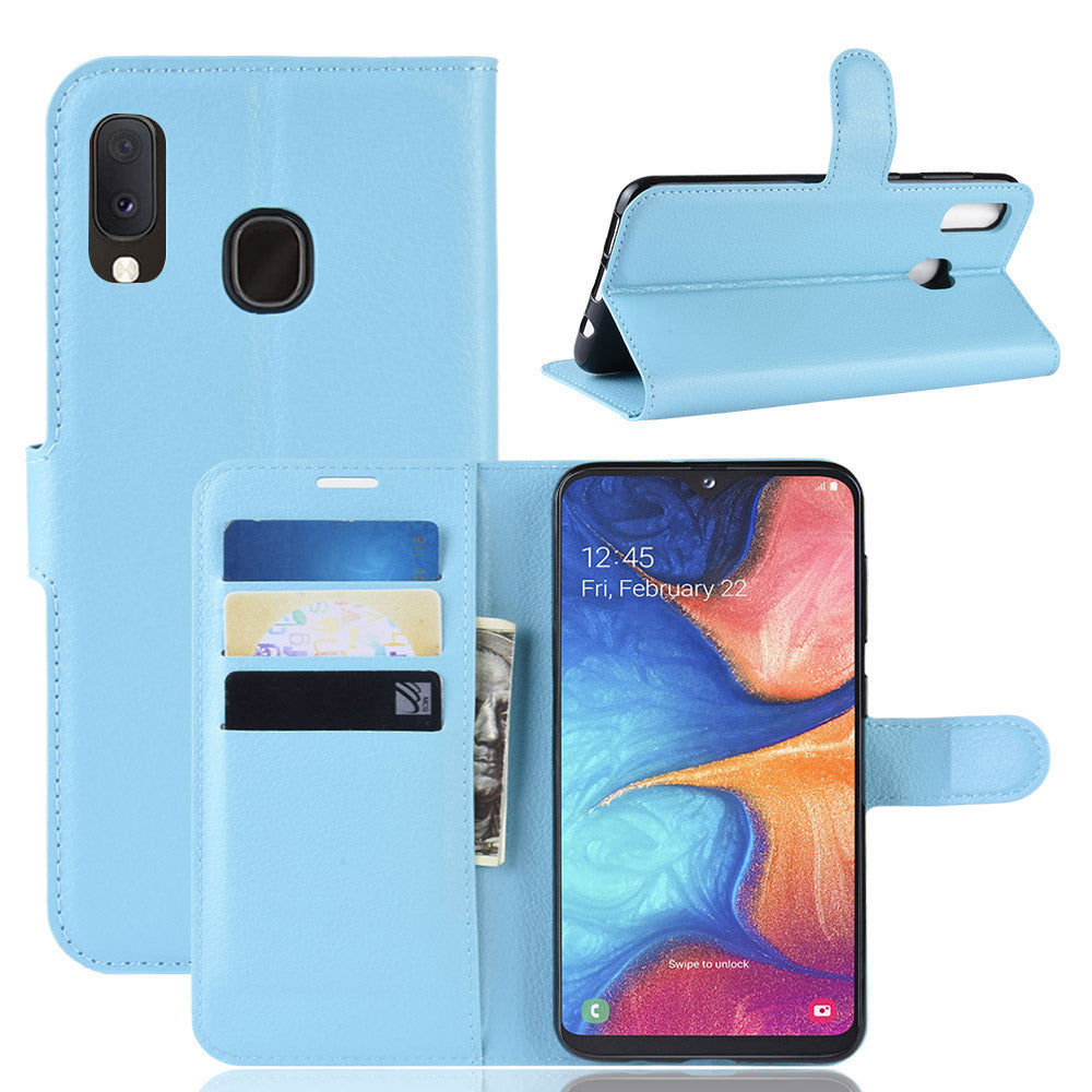 Litchi Texture Wallet Stand Leather Protective Phone Casing for Samsung Galaxy A20e