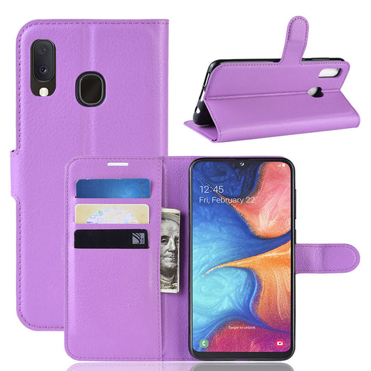 Litchi Texture Wallet Stand Leather Protective Phone Casing for Samsung Galaxy A20e