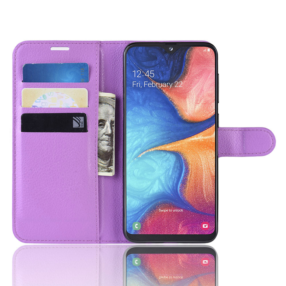 Litchi Texture Wallet Stand Leather Protective Phone Casing for Samsung Galaxy A20e