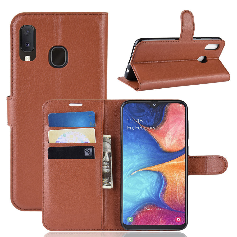 Litchi Texture Wallet Stand Leather Protective Phone Casing for Samsung Galaxy A20e