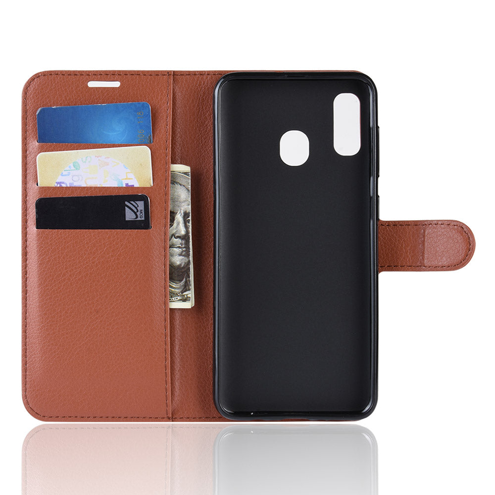 Litchi Texture Wallet Stand Leather Protective Phone Casing for Samsung Galaxy A20e