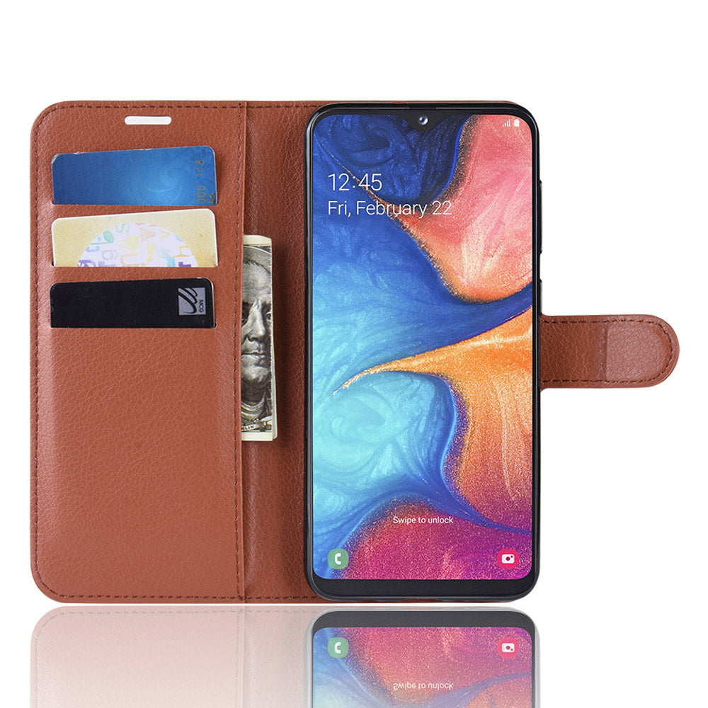 Litchi Texture Wallet Stand Leather Protective Phone Casing for Samsung Galaxy A20e