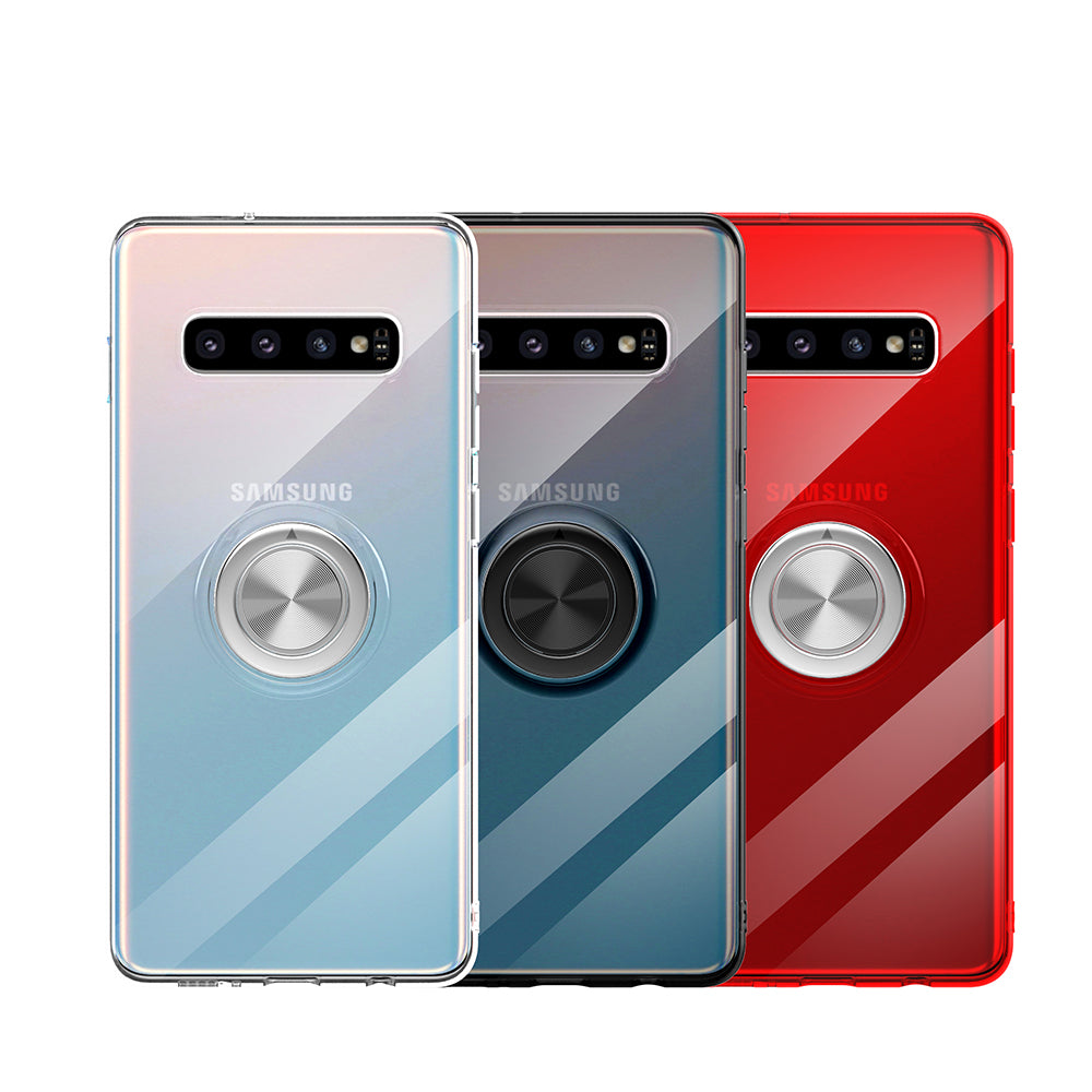 For Samsung Galaxy S10 Plus Finger Ring Kickstand Clear TPU Soft Phone Case (Built-in Magnetic Metal Sheet)