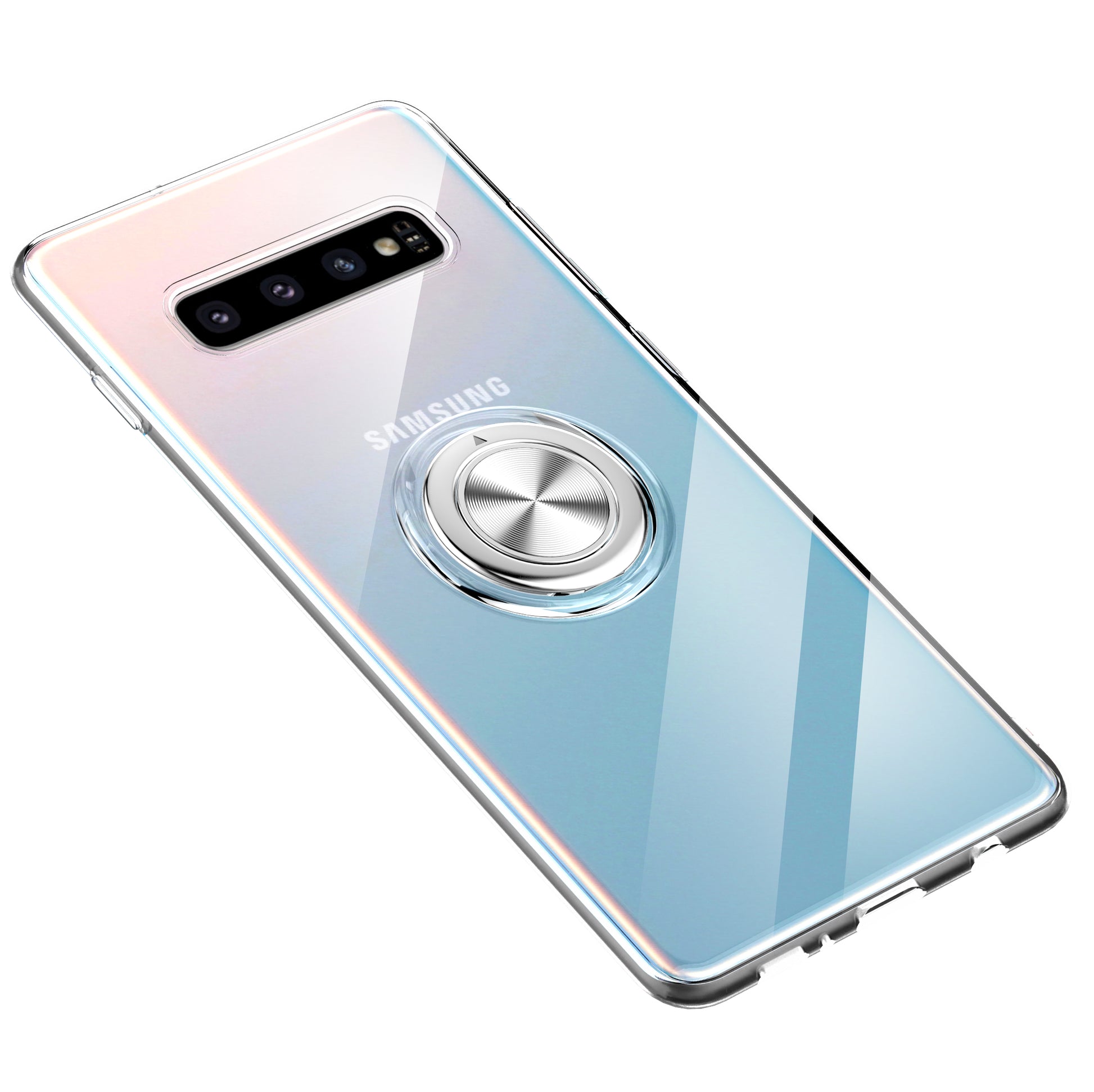 For Samsung Galaxy S10 Plus Finger Ring Kickstand Clear TPU Soft Phone Case (Built-in Magnetic Metal Sheet)