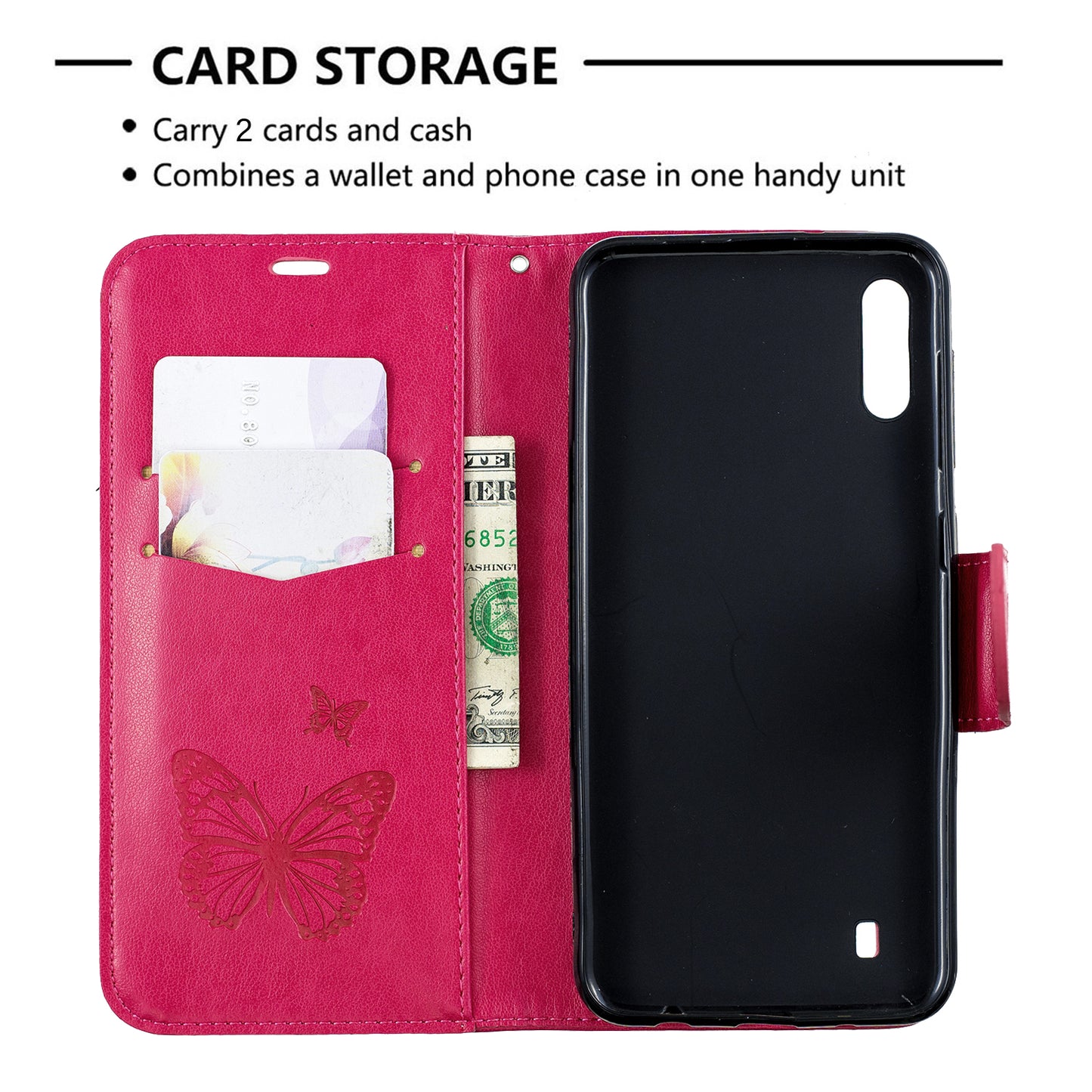 Imprint Butterfly Leather Wallet Case for Samsung Galaxy A10/M10