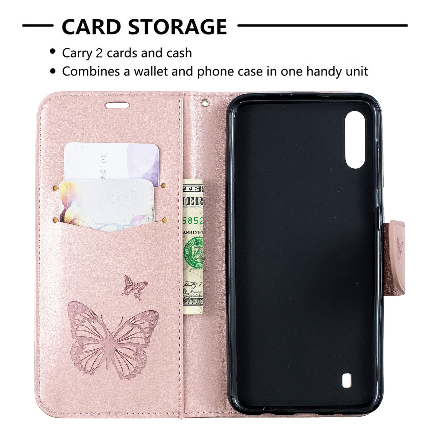 Imprint Butterfly Leather Wallet Case for Samsung Galaxy A10/M10