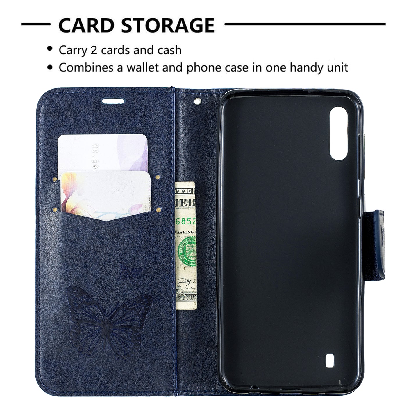 Imprint Butterfly Leather Wallet Case for Samsung Galaxy A10/M10