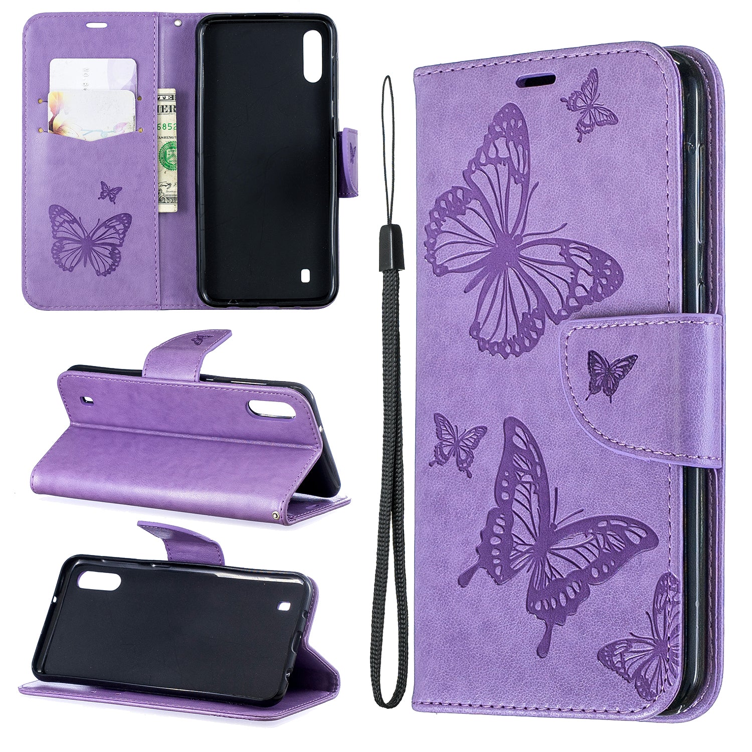 Imprint Butterfly Leather Wallet Case for Samsung Galaxy A10/M10