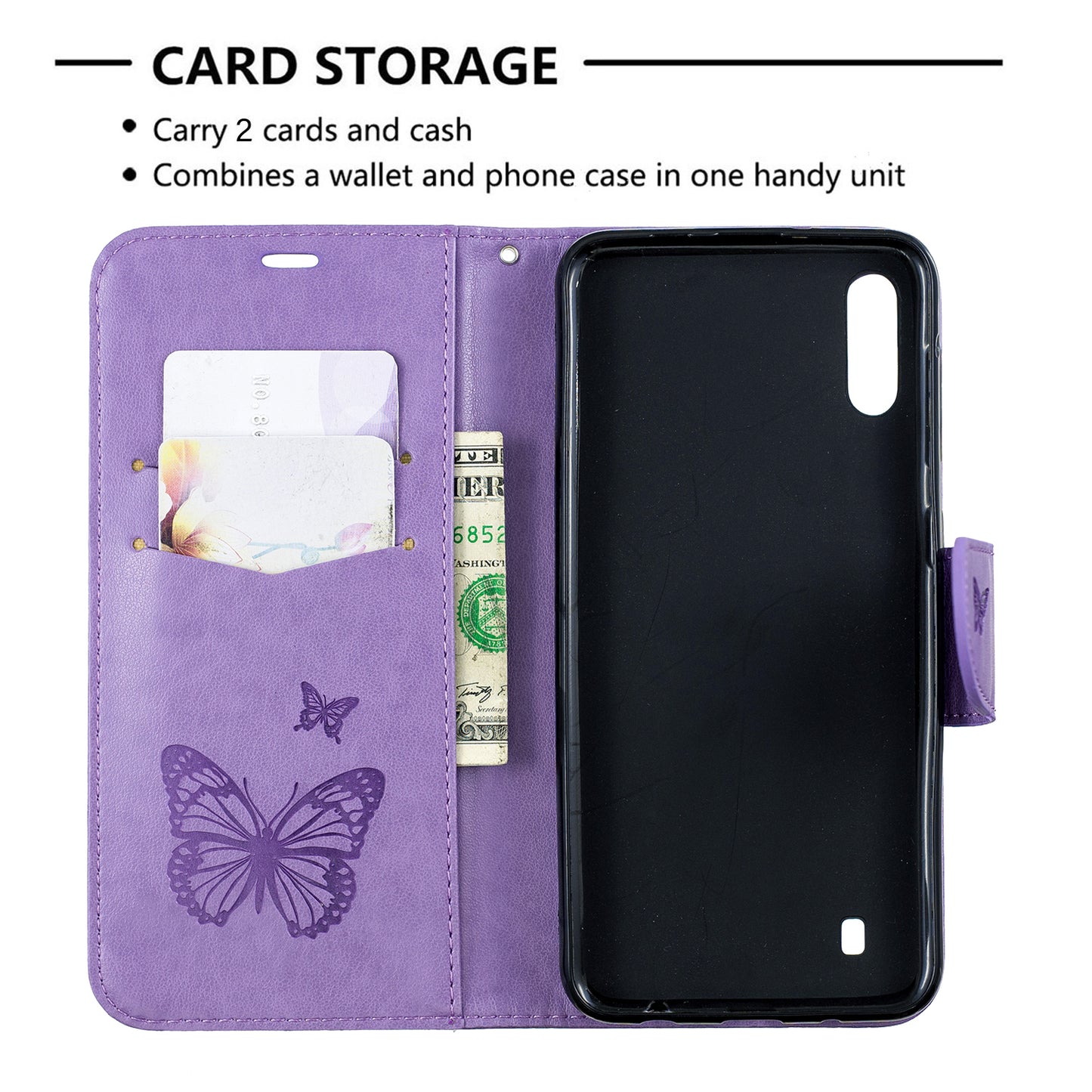 Imprint Butterfly Leather Wallet Case for Samsung Galaxy A10/M10