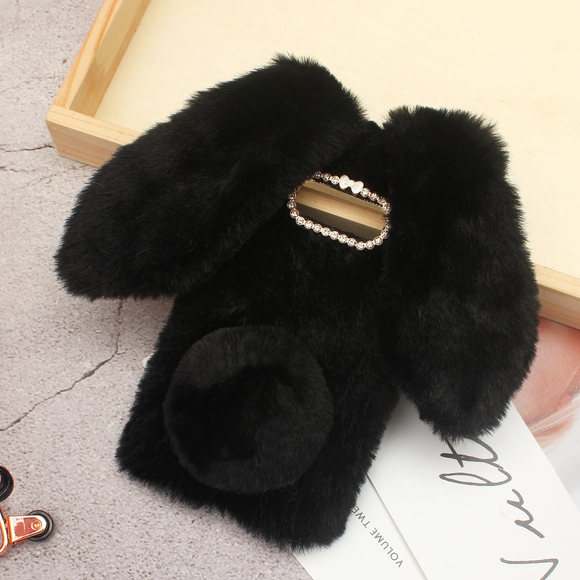Rabbit Shape Fluffy Fur Coated Rhinestone TPU Case for Samsung Galaxy S10 Plus