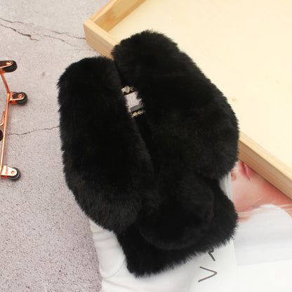 Rabbit Shape Fluffy Fur Coated Rhinestone TPU Case for Samsung Galaxy S10 Plus