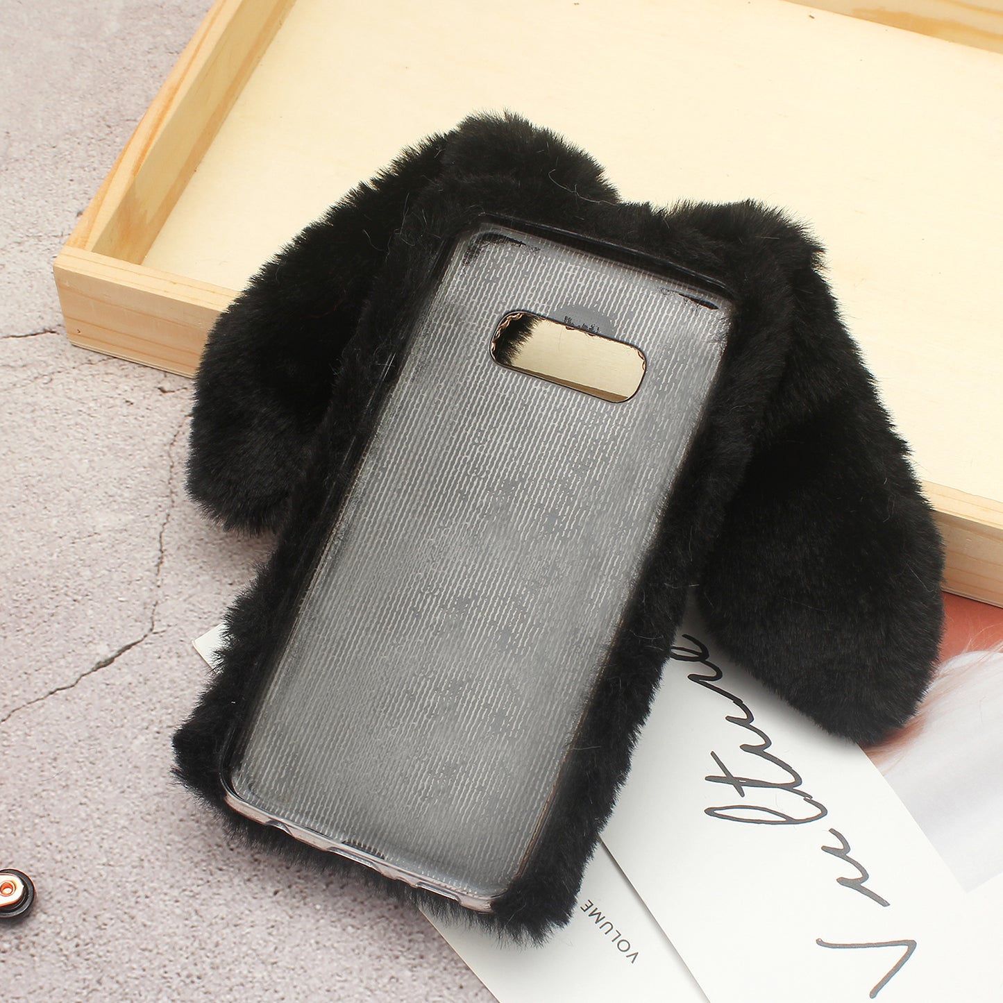 Rabbit Shape Fluffy Fur Coated Rhinestone TPU Case for Samsung Galaxy S10 Plus