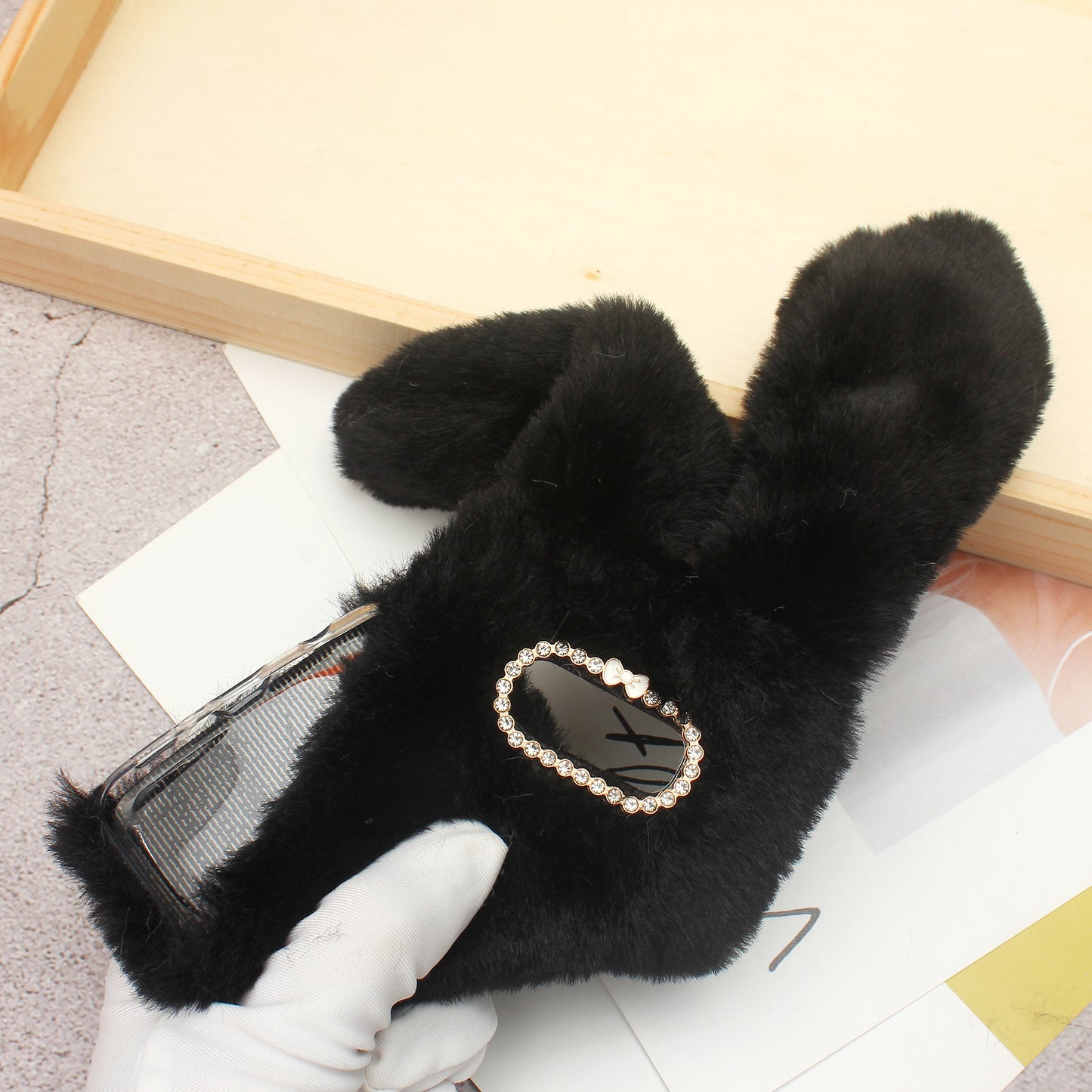 Rabbit Shape Fluffy Fur Coated Rhinestone TPU Case for Samsung Galaxy S10 Plus
