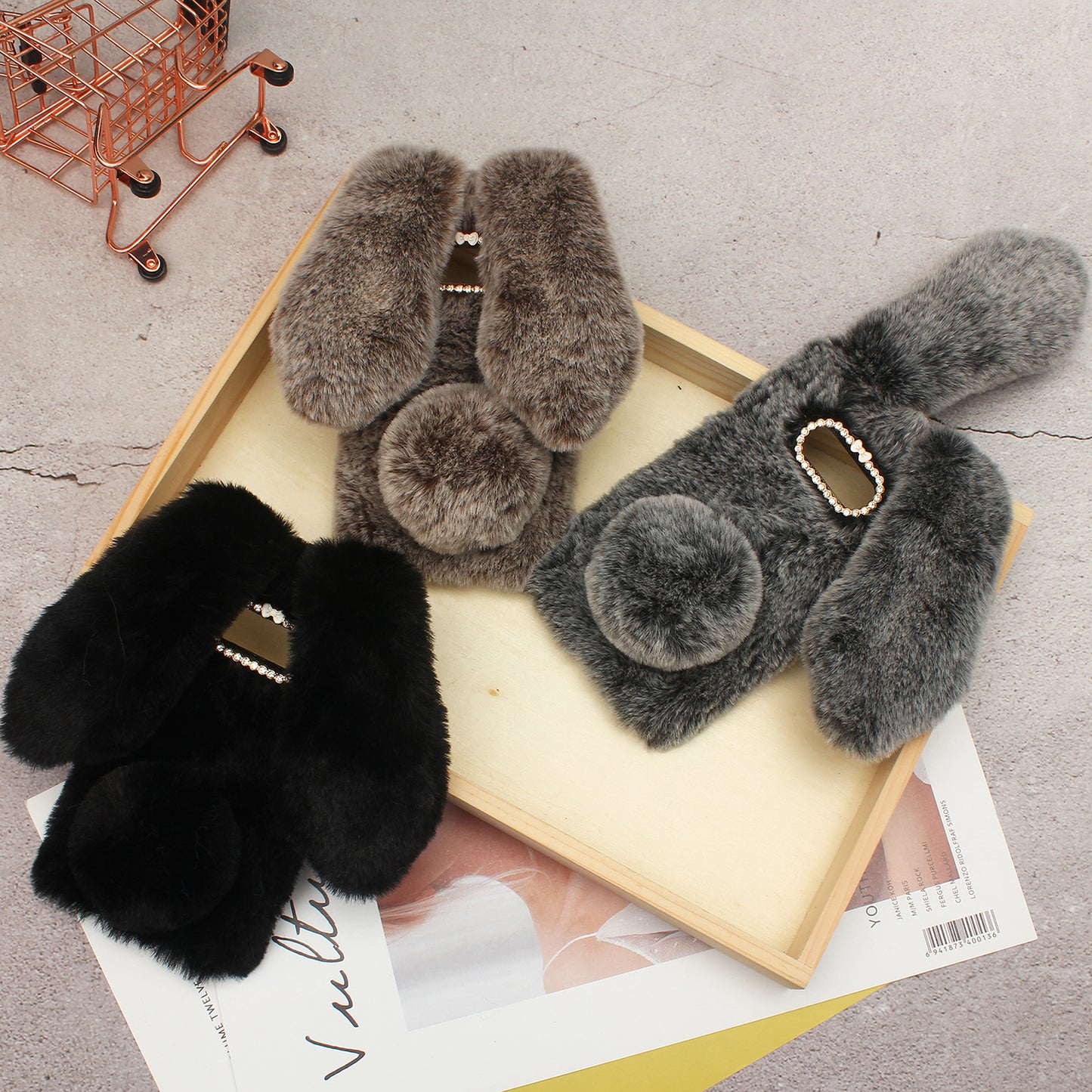 Rabbit Shape Fluffy Fur Coated Rhinestone TPU Case for Samsung Galaxy S10 Plus