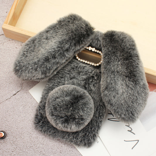 Rabbit Shape Fluffy Fur Coated Rhinestone TPU Case for Samsung Galaxy S10 Plus