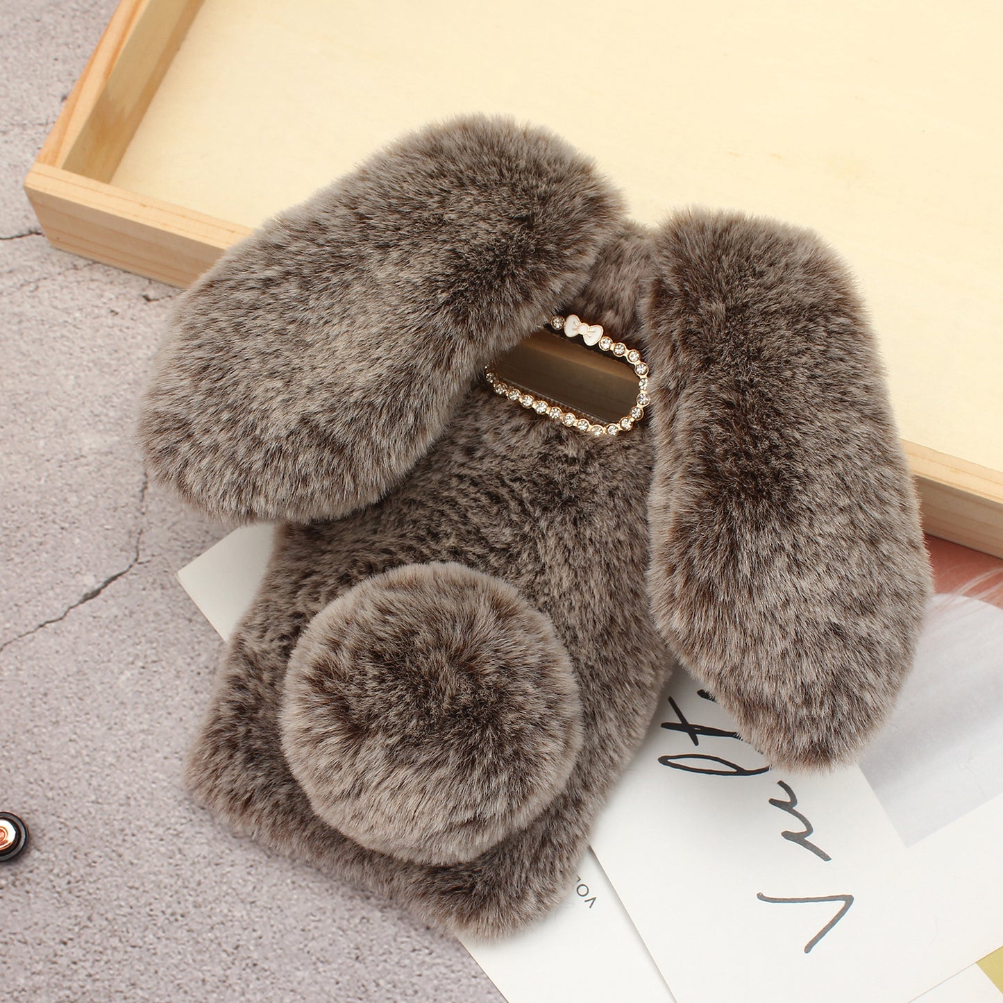 Rabbit Shape Fluffy Fur Coated Rhinestone TPU Case for Samsung Galaxy S10 Plus