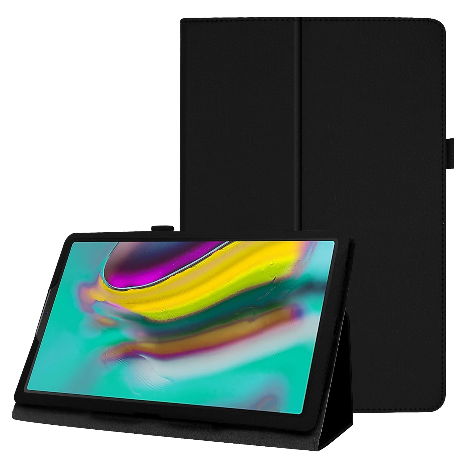 Litchi Texture Leather Case for Samsung Galaxy Tab A 10.1 (2019) Scratch Resistant Dual-fold Stand Flip Tablet Cover with Elastic Strap