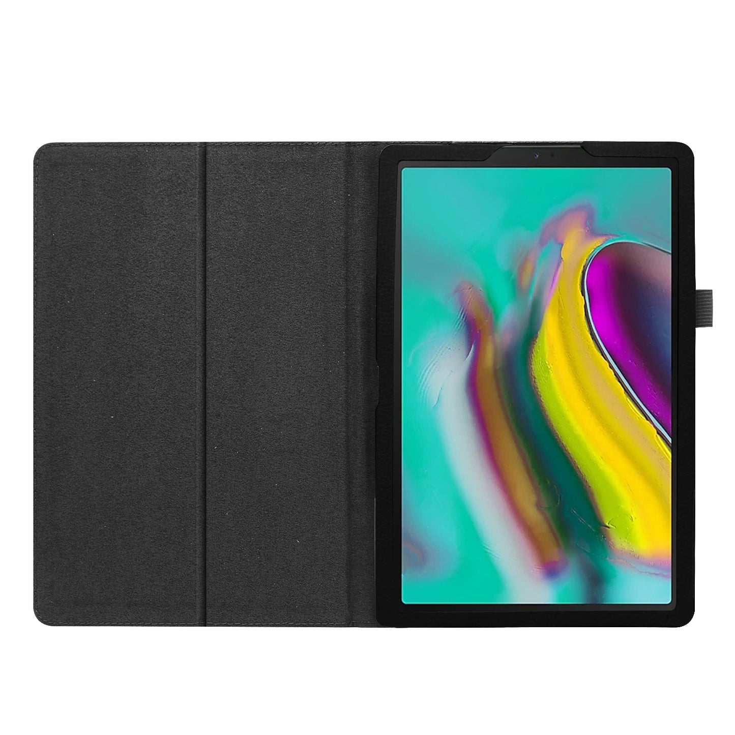 Litchi Texture Leather Case for Samsung Galaxy Tab A 10.1 (2019) Scratch Resistant Dual-fold Stand Flip Tablet Cover with Elastic Strap