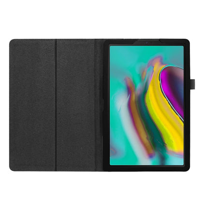 Litchi Texture Leather Case for Samsung Galaxy Tab A 10.1 (2019) Scratch Resistant Dual-fold Stand Flip Tablet Cover with Elastic Strap