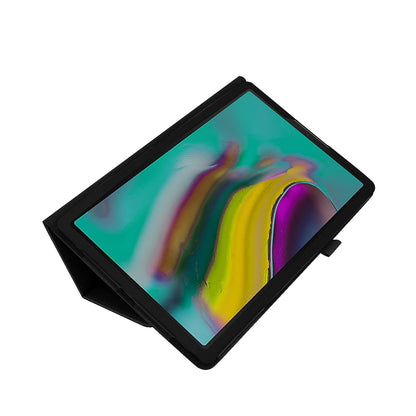 Litchi Texture Leather Case for Samsung Galaxy Tab A 10.1 (2019) Scratch Resistant Dual-fold Stand Flip Tablet Cover with Elastic Strap