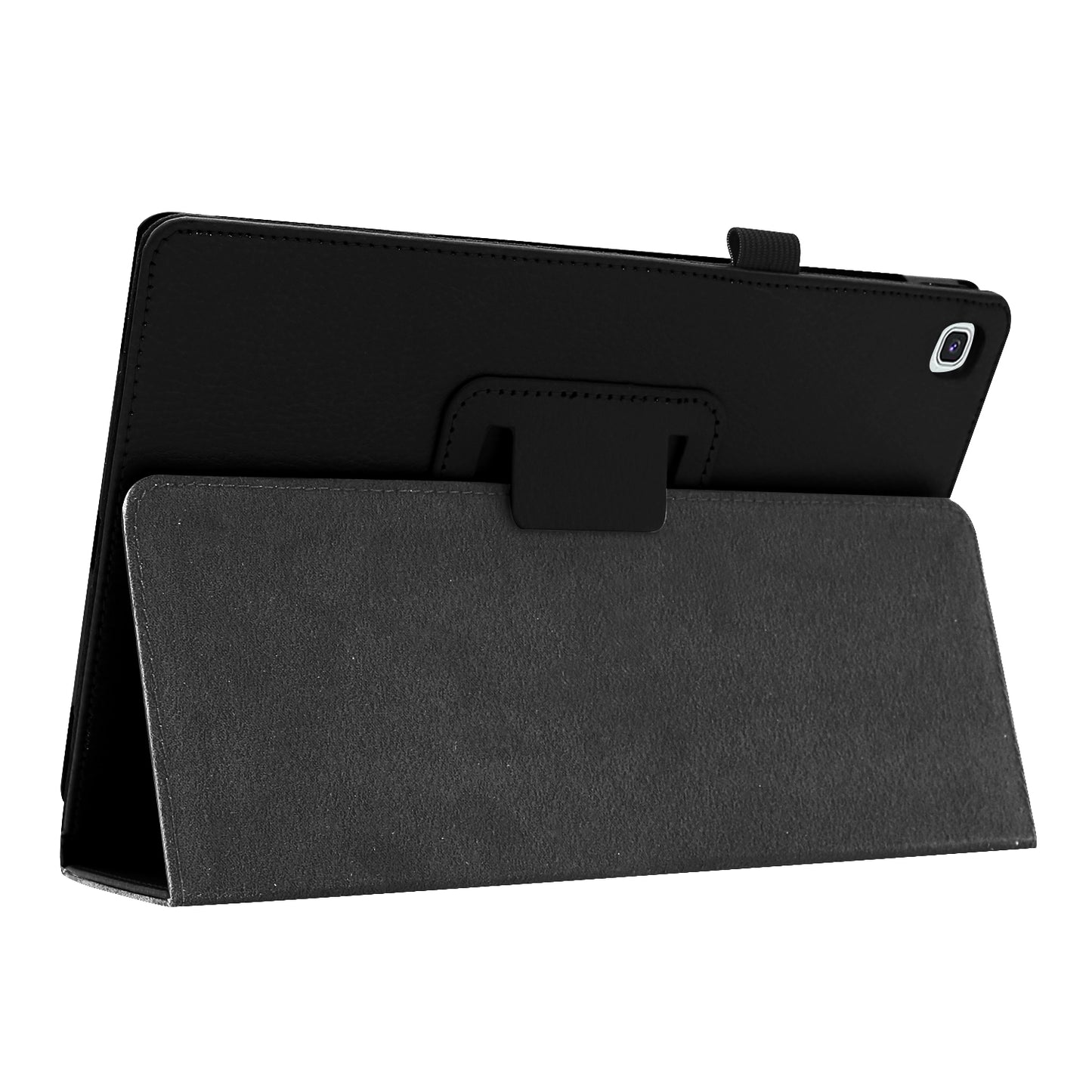 Litchi Texture Leather Case for Samsung Galaxy Tab A 10.1 (2019) Scratch Resistant Dual-fold Stand Flip Tablet Cover with Elastic Strap