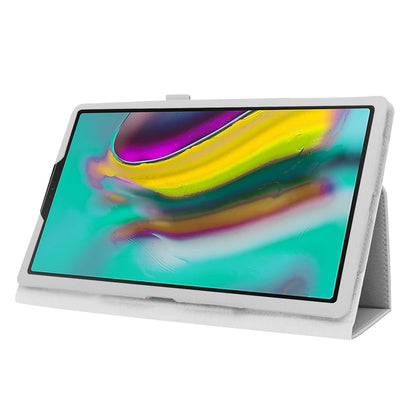 Litchi Texture Leather Case for Samsung Galaxy Tab A 10.1 (2019) Scratch Resistant Dual-fold Stand Flip Tablet Cover with Elastic Strap