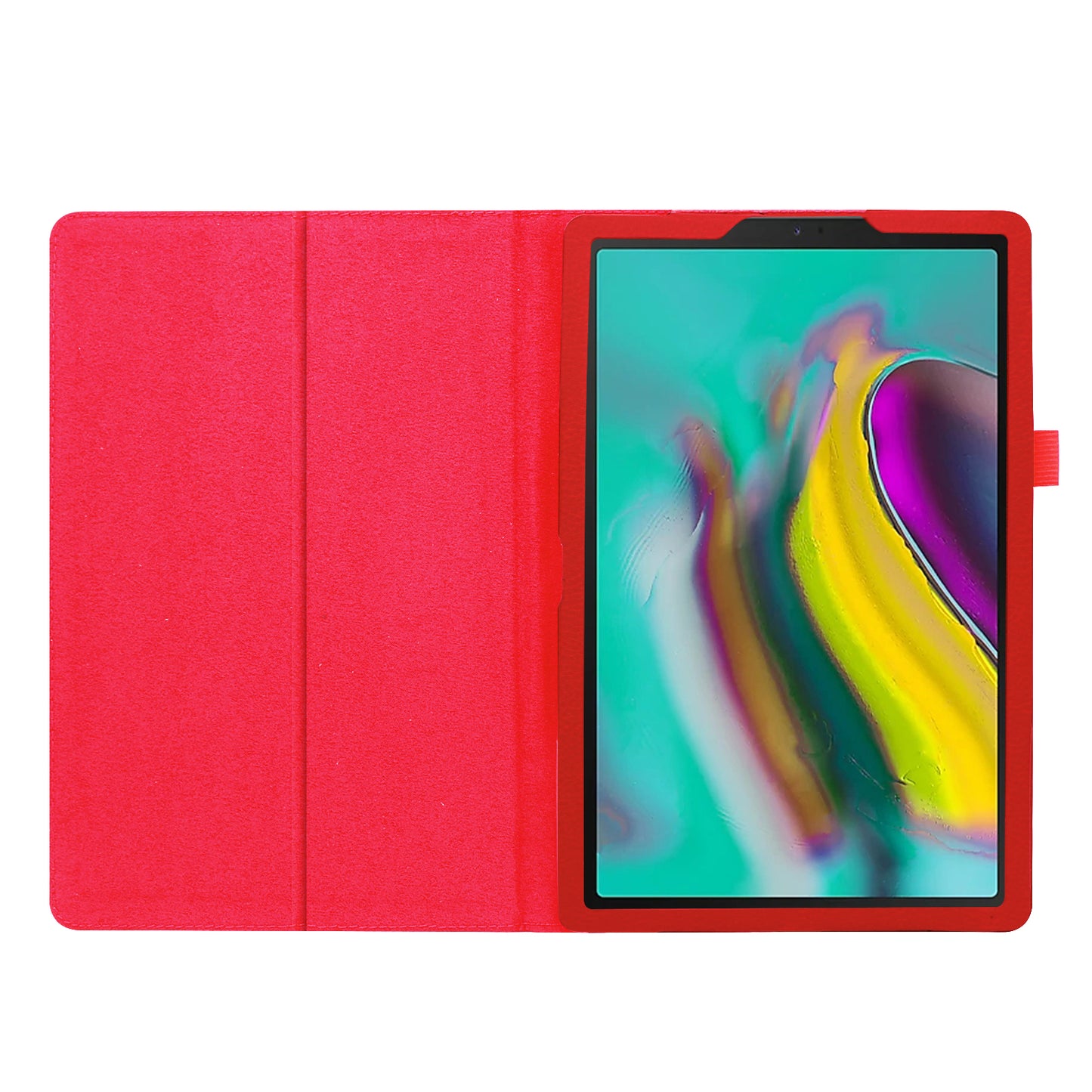 Litchi Texture Leather Case for Samsung Galaxy Tab A 10.1 (2019) Scratch Resistant Dual-fold Stand Flip Tablet Cover with Elastic Strap