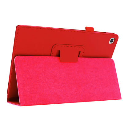 Litchi Texture Leather Case for Samsung Galaxy Tab A 10.1 (2019) Scratch Resistant Dual-fold Stand Flip Tablet Cover with Elastic Strap