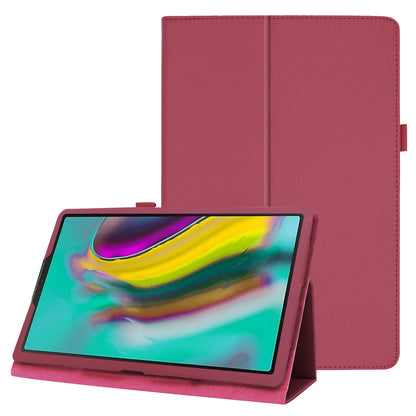 Litchi Texture Leather Case for Samsung Galaxy Tab A 10.1 (2019) Scratch Resistant Dual-fold Stand Flip Tablet Cover with Elastic Strap