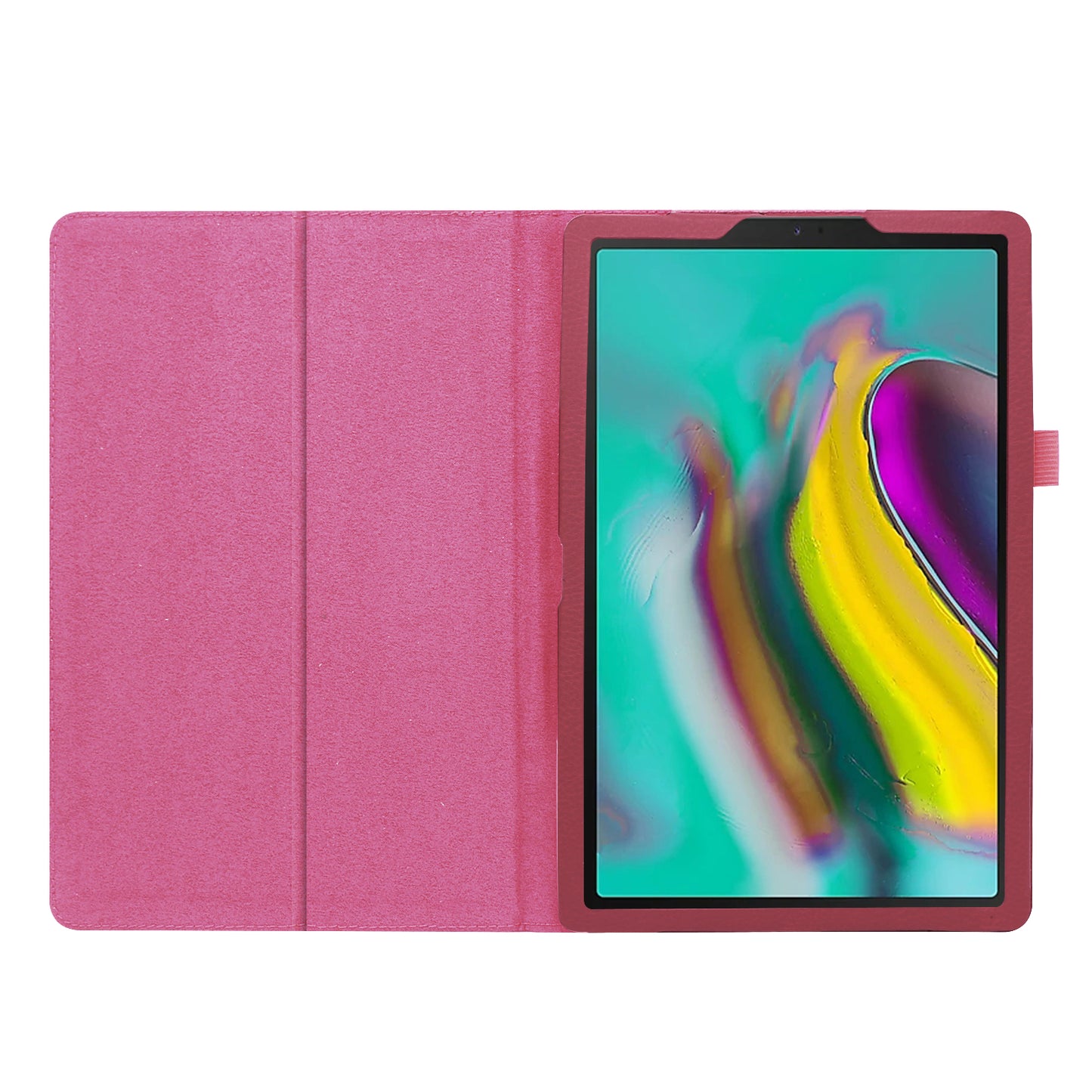Litchi Texture Leather Case for Samsung Galaxy Tab A 10.1 (2019) Scratch Resistant Dual-fold Stand Flip Tablet Cover with Elastic Strap