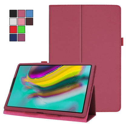 Litchi Texture Leather Case for Samsung Galaxy Tab A 10.1 (2019) Scratch Resistant Dual-fold Stand Flip Tablet Cover with Elastic Strap