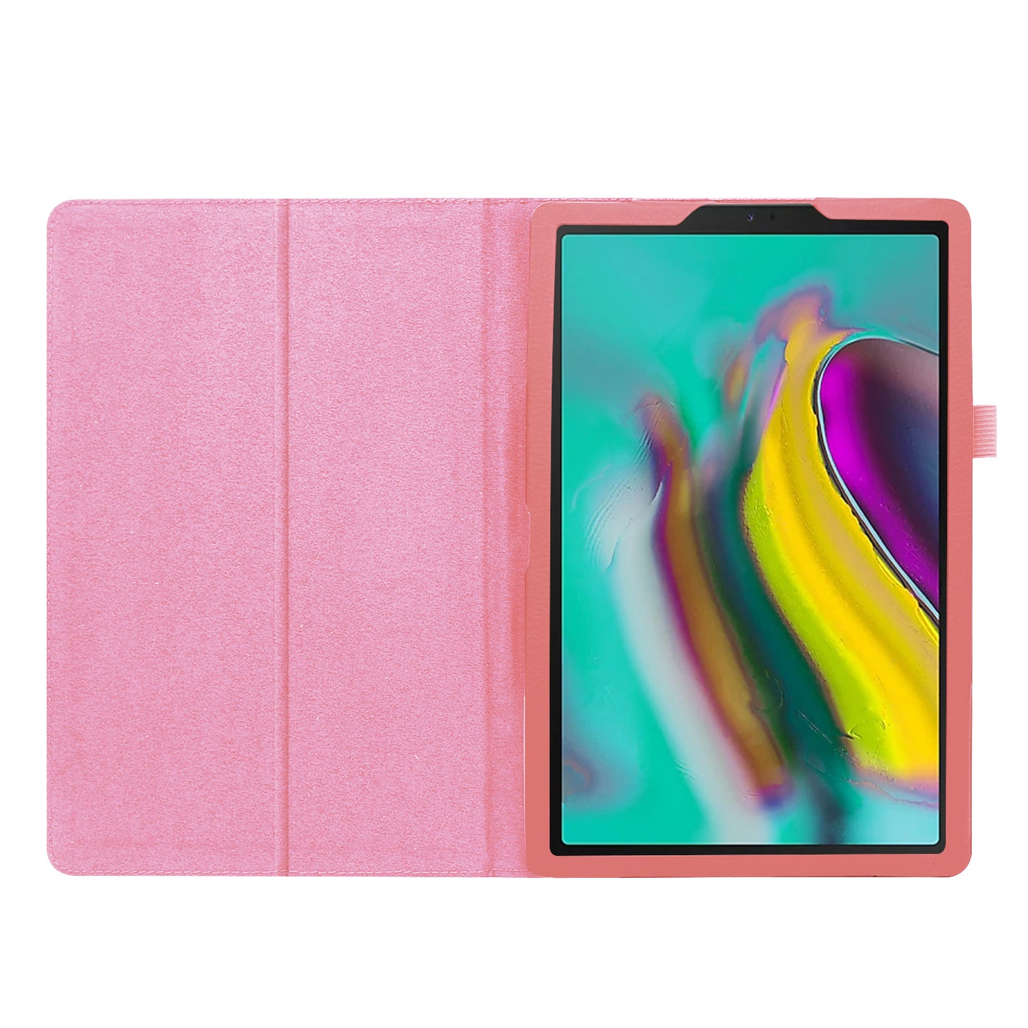 Litchi Texture Leather Case for Samsung Galaxy Tab A 10.1 (2019) Scratch Resistant Dual-fold Stand Flip Tablet Cover with Elastic Strap