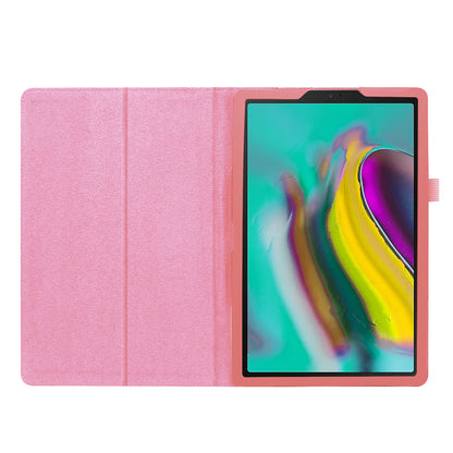 Litchi Texture Leather Case for Samsung Galaxy Tab A 10.1 (2019) Scratch Resistant Dual-fold Stand Flip Tablet Cover with Elastic Strap
