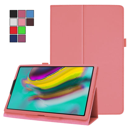 Litchi Texture Leather Case for Samsung Galaxy Tab A 10.1 (2019) Scratch Resistant Dual-fold Stand Flip Tablet Cover with Elastic Strap