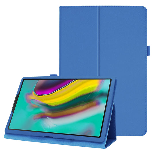 Litchi Texture Leather Case for Samsung Galaxy Tab A 10.1 (2019) Scratch Resistant Dual-fold Stand Flip Tablet Cover with Elastic Strap