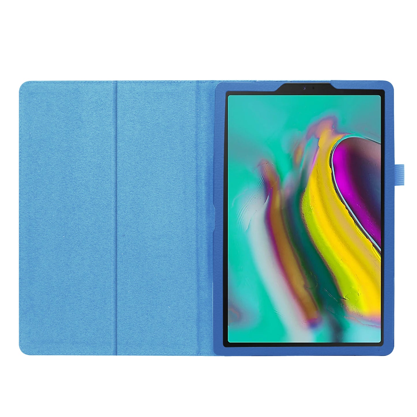 Litchi Texture Leather Case for Samsung Galaxy Tab A 10.1 (2019) Scratch Resistant Dual-fold Stand Flip Tablet Cover with Elastic Strap