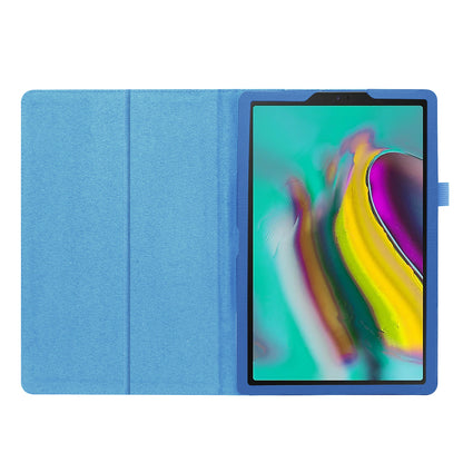 Litchi Texture Leather Case for Samsung Galaxy Tab A 10.1 (2019) Scratch Resistant Dual-fold Stand Flip Tablet Cover with Elastic Strap