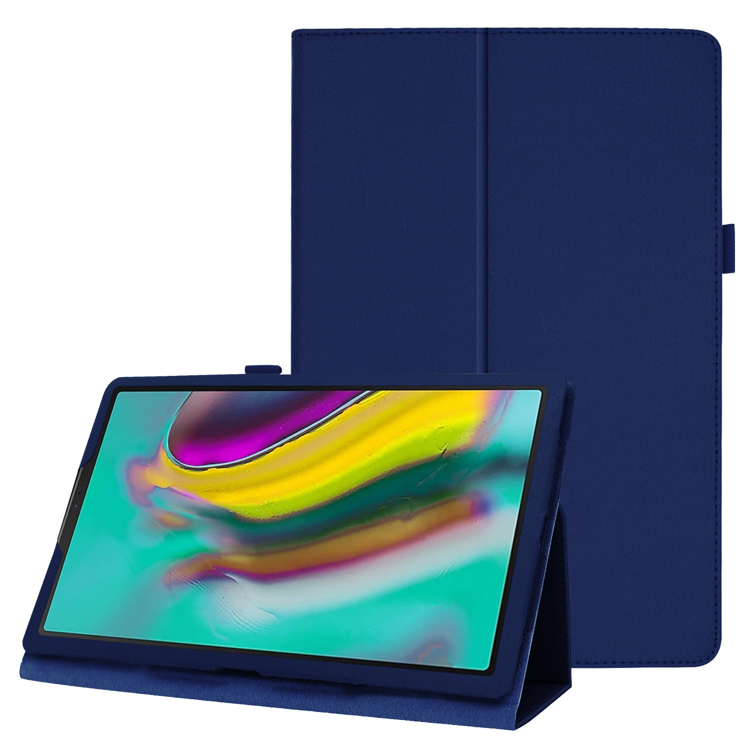 Litchi Texture Leather Case for Samsung Galaxy Tab A 10.1 (2019) Scratch Resistant Dual-fold Stand Flip Tablet Cover with Elastic Strap