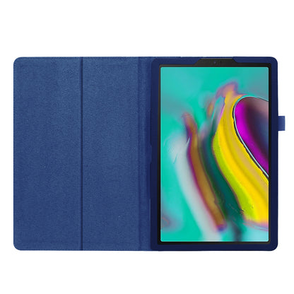 Litchi Texture Leather Case for Samsung Galaxy Tab A 10.1 (2019) Scratch Resistant Dual-fold Stand Flip Tablet Cover with Elastic Strap