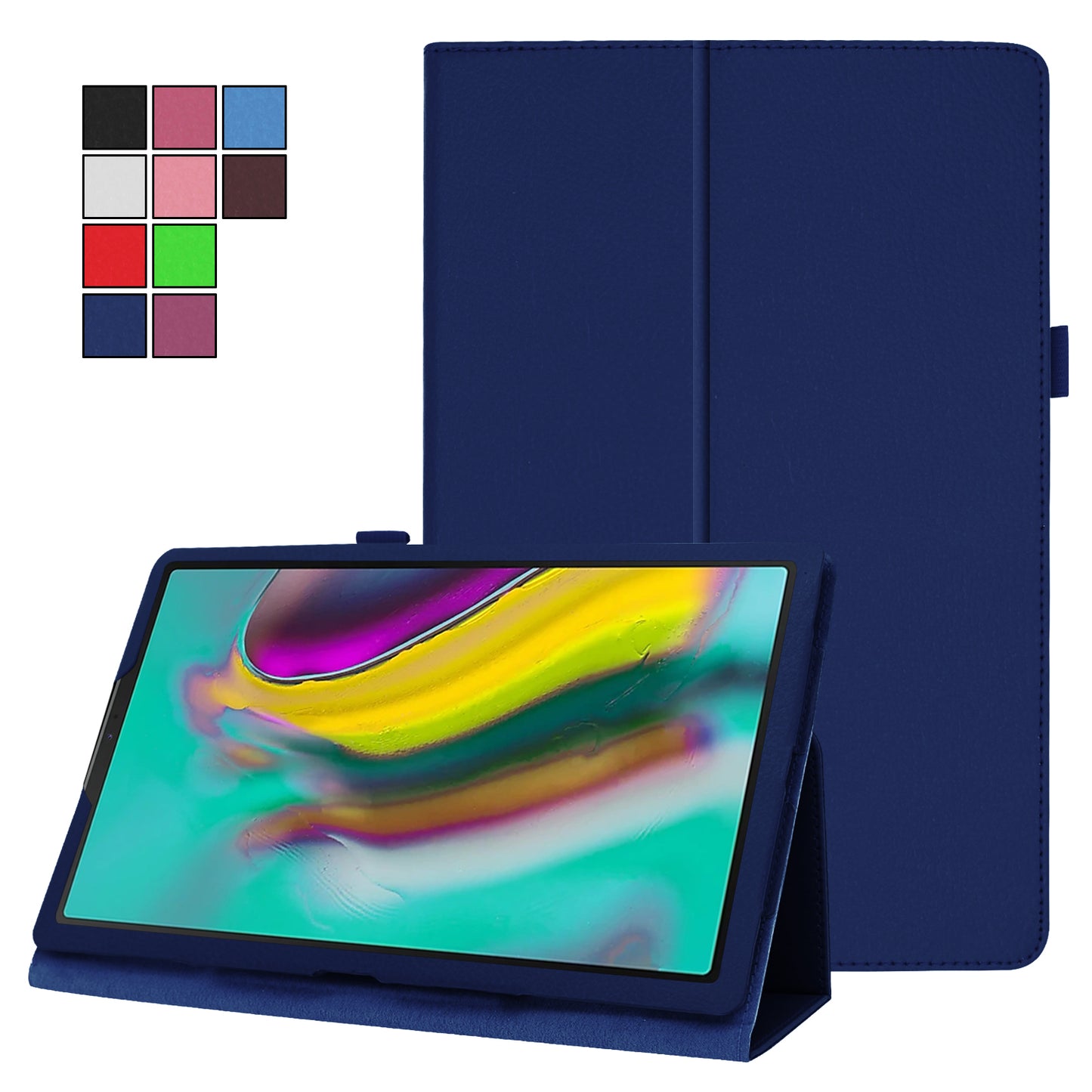 Litchi Texture Leather Case for Samsung Galaxy Tab A 10.1 (2019) Scratch Resistant Dual-fold Stand Flip Tablet Cover with Elastic Strap