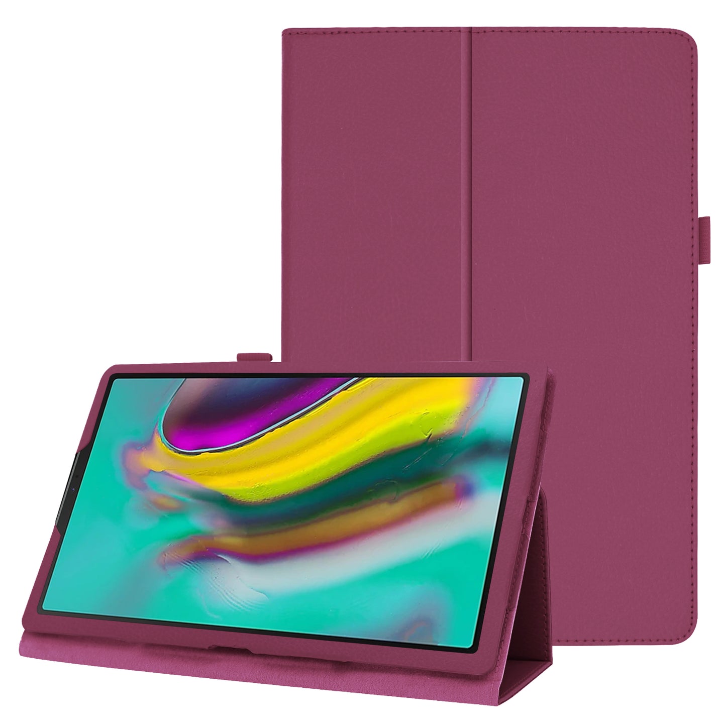 Litchi Texture Leather Case for Samsung Galaxy Tab A 10.1 (2019) Scratch Resistant Dual-fold Stand Flip Tablet Cover with Elastic Strap