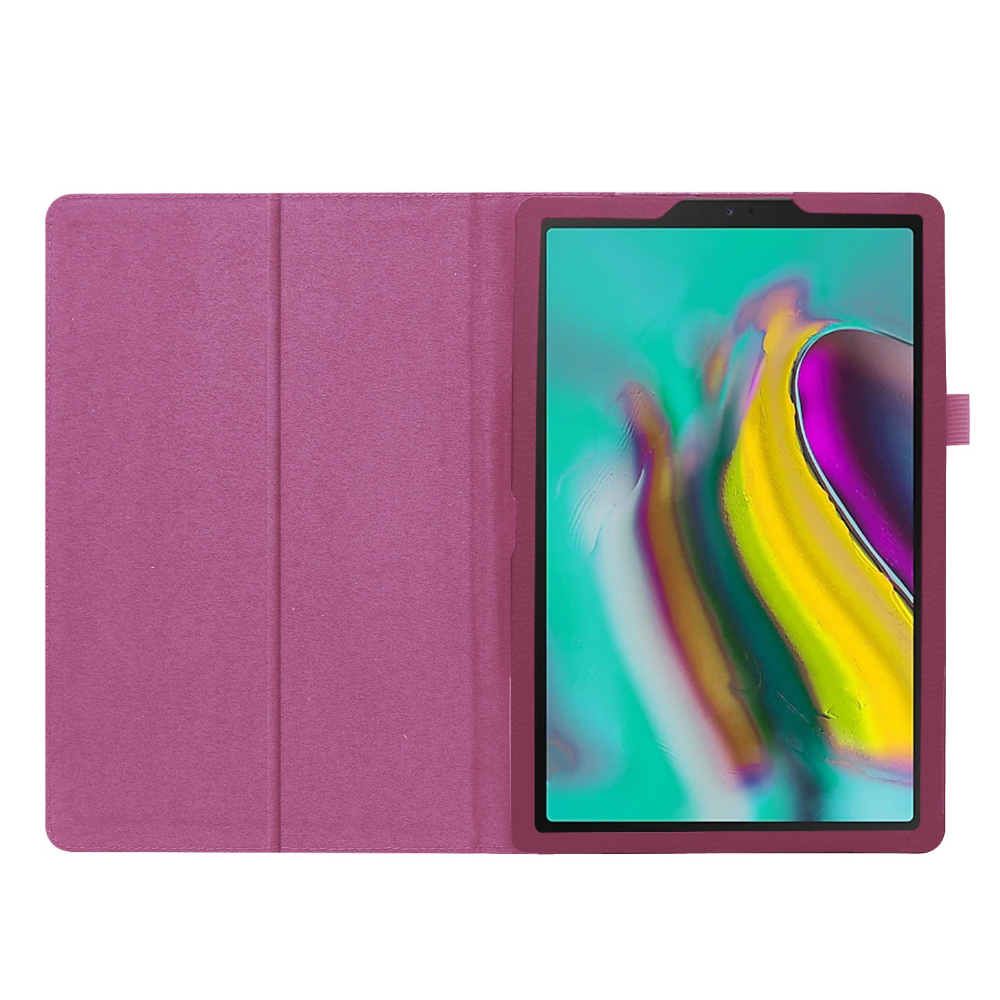 Litchi Texture Leather Case for Samsung Galaxy Tab A 10.1 (2019) Scratch Resistant Dual-fold Stand Flip Tablet Cover with Elastic Strap